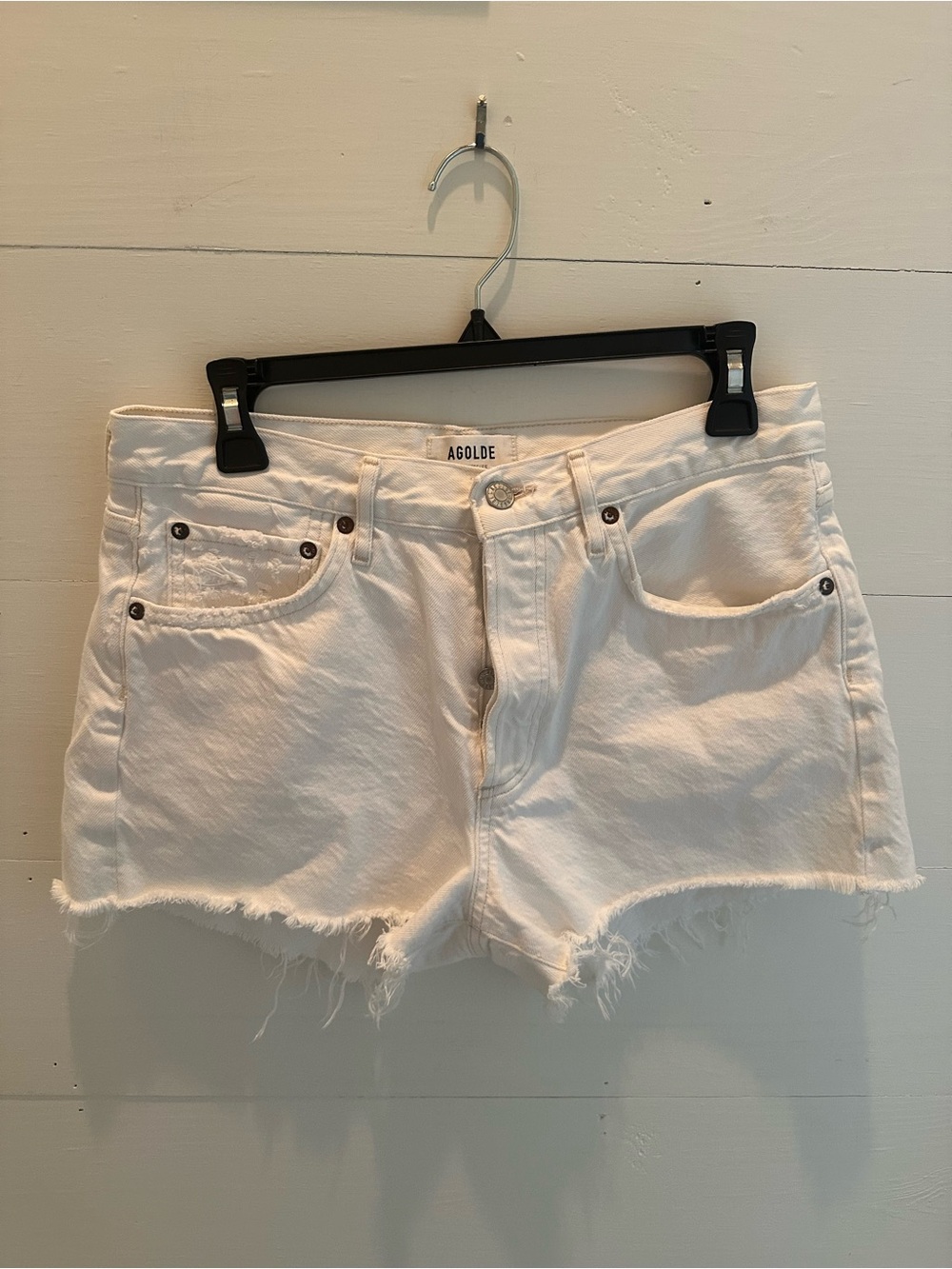 Agolde White Raw-Hem Denim Shorts